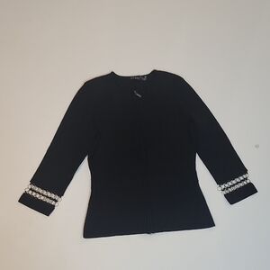 Cyrus Black Embellished Fitted Blouse with Mandarin Collar